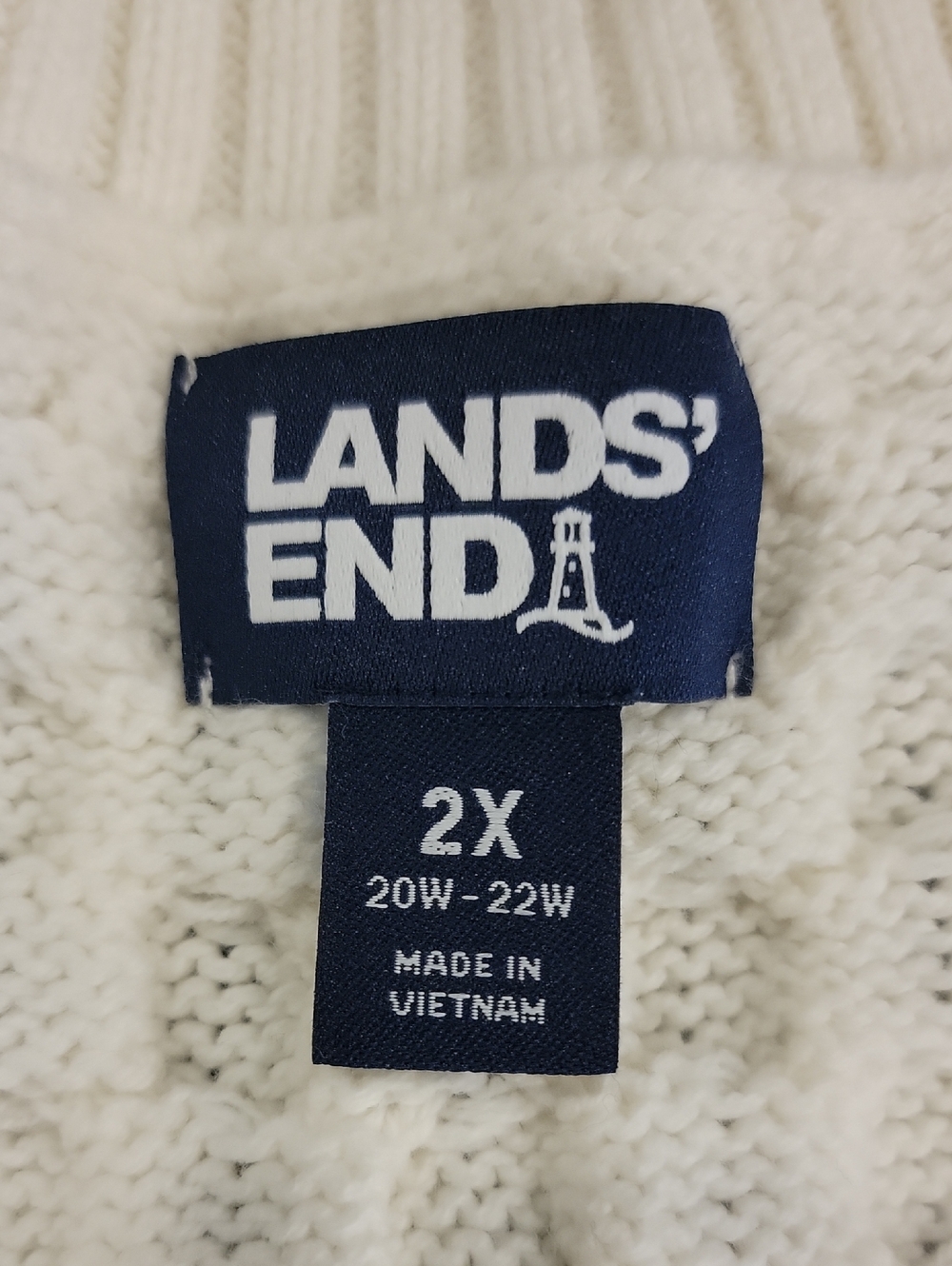 Lands' End Cable Knit V-Neck Sweater Vest - Cream 2x - Picture 2 of 5